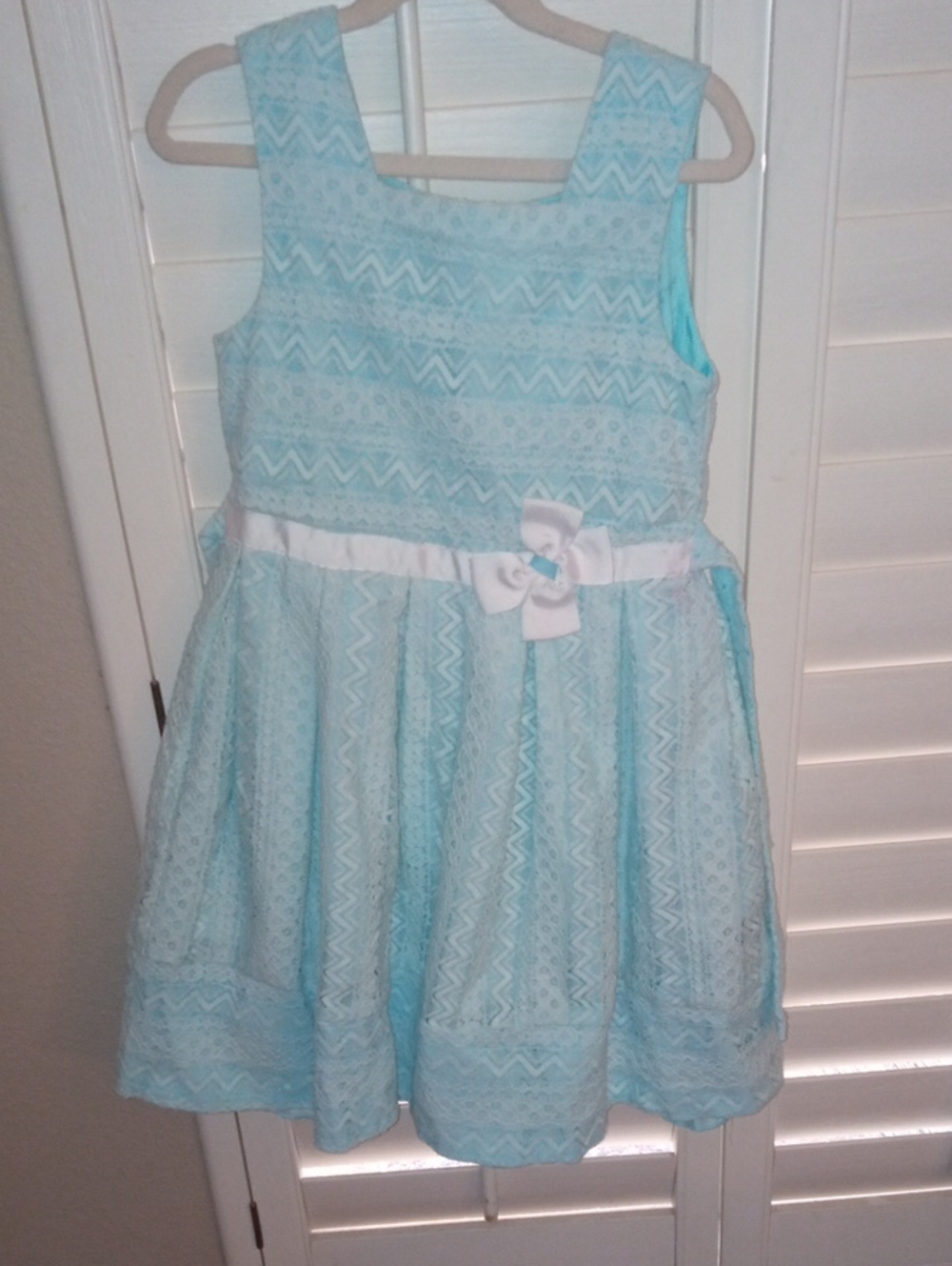Jona Michelle Light Blue Lace Dress with White Bow